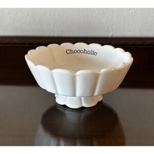 Mud Pie Chocoholic Candy Dish Typewriter‎ Font White Ceramic
